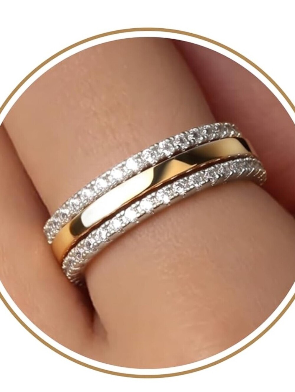 Gold and Silver Pave Stackable Ring - Women's Two-Tone Band